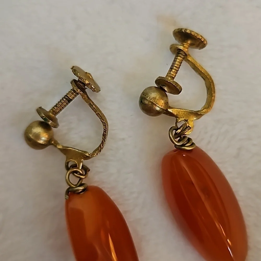 Antique Estate Carnelian Screw-on Earrings